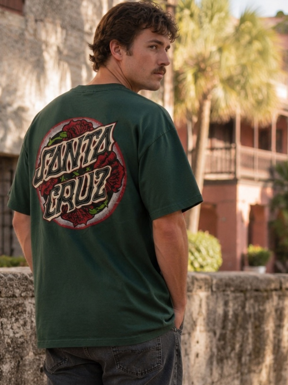 Santa Cruz Dressen Roses Dot Forest Green Graphic Skate T-Shirt XL